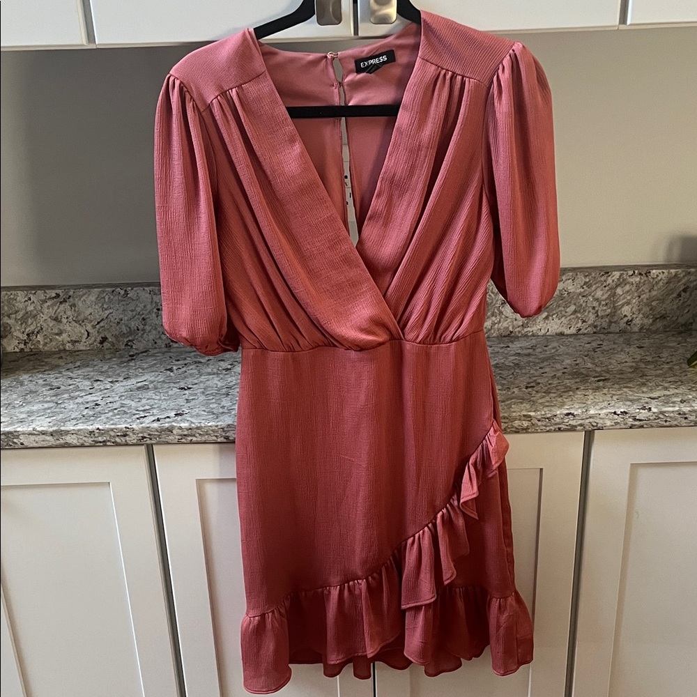 Express Dusty Rose Mini Dress with Ruffle Hem